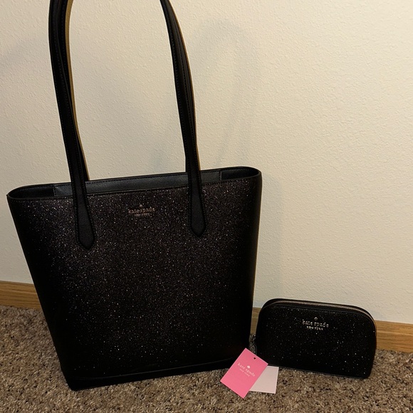 Kate Spade Glittering Black Tote with Matching Clutch - Picture 6 of 12